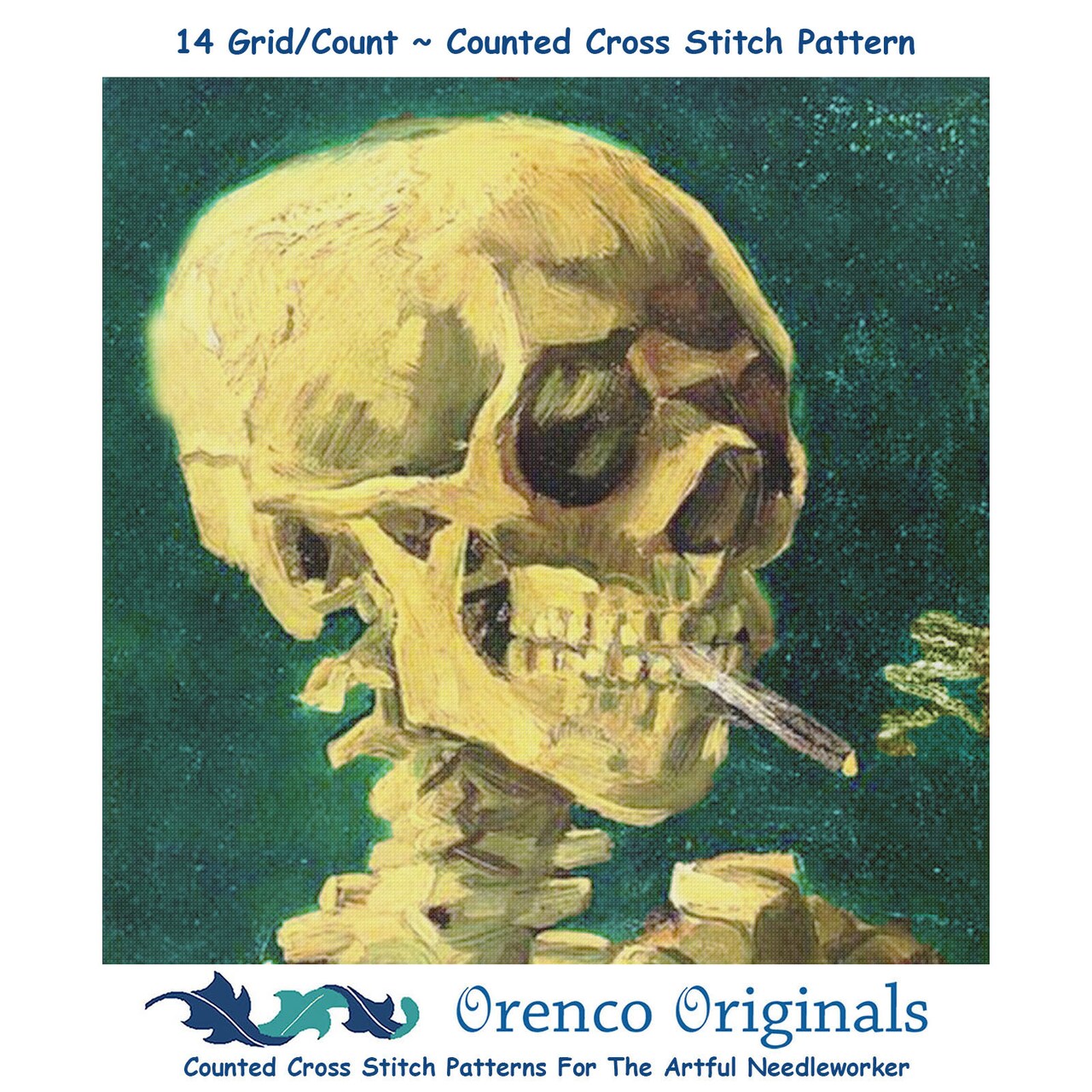 Orenco Originals Vincent Van Gogh Cigarette Smoking Skull Counted Cross Stitch Pattern